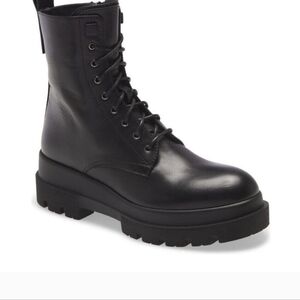 La Canadienne Brendan Black Leather Platform Combat Booties Size 37.5